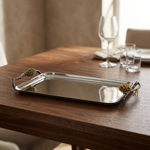 Polished Metal Serving Tray With <b>Pinecone</b> Handles Solid Finish Residential Use - Product Image 2