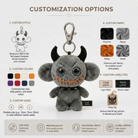 Porte-clés en peluche personnalisé en polyester, motif monstre cornu, pour Halloween, fabrication sur mesure, prototypage, poupée en peluche, mascotte commerciale, vente en gros