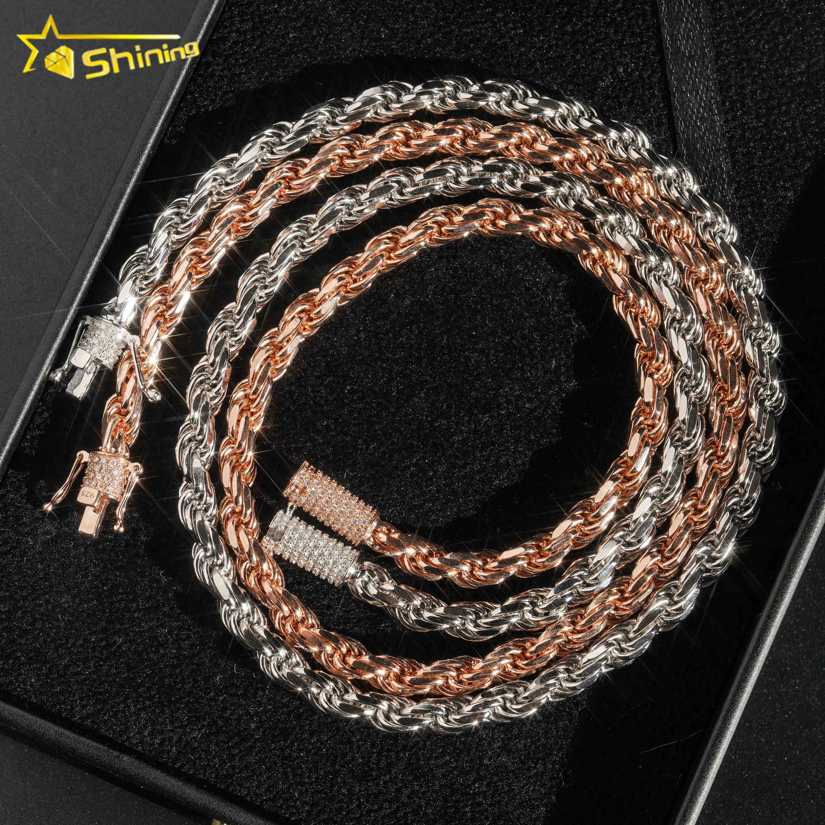 Fashion fine jewelry 6mm chain hip hop luxury 925 sterling silver high quality 18k gold plated custom men rope chain