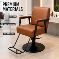 Fauteuil de Salon Hydraulique XFMC en Gros, Chaise de Barbier en Cuir Marron, Chaise de Coiffure avec Cadre en Acier Inoxydable Noir pour Salon de Beauté