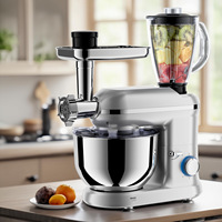 Robot pâtissier sur socle 5,5 L 1400 W, 6 vitesses, pétrin planétaire, mélangeur de gâteaux et aliments avec bol en acier inoxydable 304, machine de cuisine 5 en 1