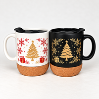Mug à café en céramique de 14 oz avec fond en liège, couvercle anti-fuite et poignée, mug de voyage réutilisable pour le bureau, la maison, le thé et les boissons