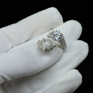 แหวนเงินแท้ 925 ประดับมอสซาไนต์ทรงหัวเสือดาว สี D เกรด VVS  ผ่านการรับรองจาก GRA  แบบเปิด  สำหรับผู้หญิงและผู้ชาย  ผ่านการทดสอบเพชร - Product Image 5