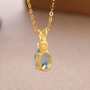 Usine directe de haute qualité belle 14K or jaune massif coupe ovale topaze bleue pendentifs bijoux fins pour les femmes pour l'anniversaire - Product Image 4