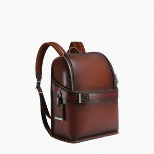 Custom Logo High Quality Fit 15'' <b>Laptop</b> 16L Genuine <b>Leather</b> Designer Luxury Men's <b>Backpack</b> with Zipper Closure Polyester Lining - Product Image 3