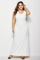 Robe longue décontractée pour femme grande taille, sans manches, taille empire, coupe droite, col carré, couleur unie