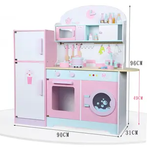Holz Big Kitchen Toys Rollenspiel Küche Kühlschrank Spielzeug für Kinder Factory Direct Pink Lustige Lernspiel zeug Mädchen Farbbox