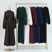 Turc dubaï luxe modeste femmes musulmanes Abaya robe grande taille Polyester à volants manches longues plissé couleur unie cravate-manches Maxi