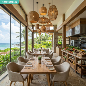 ชุดโต๊ะอาหารและเก้าอี้ไม้สไตล์ทรอปิคอลสำหรับร้านอาหาร 6 ที่นั่ง ดีไซน์ทันสมัย ทนทาน เฟอร์นิเจอร์เชิงพาณิชย์ - Product Image 1