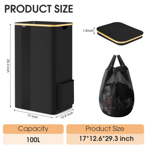 Laundry Basket Clothes <strong>Hamper</strong> With Lid And Removable Bag Large Collapsible Laundry Baskets With Handle - Product Image 4