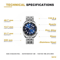 Vente en gros directe d'usine SKMEI 9412 Montre homme en alliage de zinc, boîtier en métal, style tendance, montre à quartz en acier inoxydable pour affaires