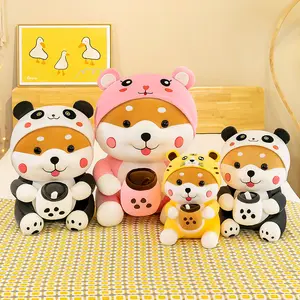Creative Husky Tiger Bunny Cosplay Panda Bubble Tea Cup Plush Toy Decoration Boba Milk Teacup Plush Pillows