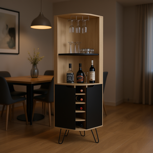 Mueble Bar Esquinero Bursan con Acabado Negro Macadamia, con Botelleros y Estantes Integrados, Diseño Moderno, Independiente - Product Image 2
