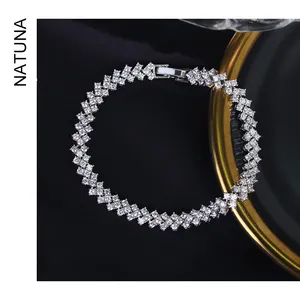 Natuna joyería personalizada pareja brazalete de latón pulsera de circón pulseras de tenis de plata Pulsera cubana plateada creada en laboratorio