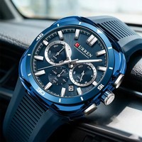 Montre chronographe à quartz CURREN 8502 pour homme, bracelet en silicone bleu, lumineuse, sportive, mode décontractée, pour l'extérieur