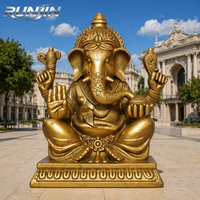 Statue d'art métallique sur mesure en laiton antique, idole de Ganesha, le dieu éléphant hindou, assis, grandeur nature, pour temple, fabriquée par un fabricant