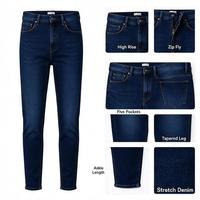 Jean Dusk High Rise à jambe fuselée, indigo foncé, longueur cheville, en denim, pour un usage quotidien décontracté