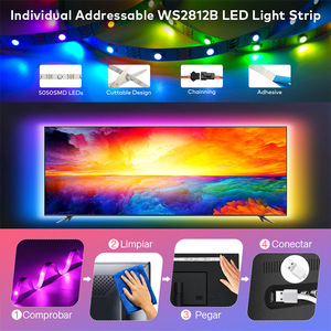 ไฟ LED แถบ WS2812B RGBIC แบบ USB 5V เปลี่ยนสีได้ พร้อมเอฟเฟกต์ไล่สีและแสงระยิบระยับ สำหรับตกแต่งโต๊ะทำงานและสร้างบรรยากาศ - Product Image 6