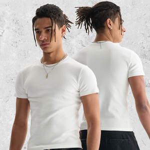 Men's Custom <b>Shirt</b> 97% Cotton 3% Spandex 220G Ribbed <b>Slim</b> <b>Fit</b> Short Sleeve O-Neck <b>White</b> T <b>Shirt</b> For Casual Wear - Product Image 3
