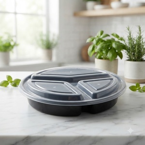 Boîte alimentaire jetable ronde en PP avec 3 compartiments et couvercle transparent, boîte à emporter pour la préparation des repas, la restauration et le déjeuner - Product Image 1