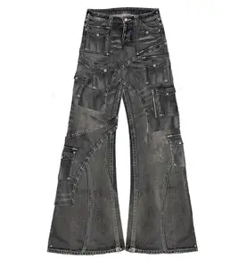 Zhuoyang衣服2024ホット販売カスタム服高品質男性ジーンズオーバーオール中国卸売ストリートウェア6ポケットジーンズ