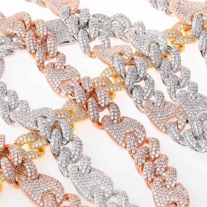 สร้อยคอทองแดงสไตล์ยุโรปอเมริกัน ฮิปฮอป ดีไซน์เก๋ ทันสมัย ขนาด 16 มม. ลายจมูกหมู แบบไมอามี่ล็อค คิวบันเชน ประดับเพชรซิร์คอนเต็มเส้นสามเส้น - Product Image 2