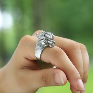 Bague Tête de Dragon F340 en Argent Sterling 925, Bijou de Mode Masculin avec Œil en Zircon Cubique Rouge, Cadeau pour Lui - Product Image 6