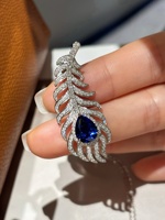 Collier pendentif en or massif 18 carats avec saphir bleu cultivé en laboratoire et diamant couleur D, bijoux fins pour femmes, cadeau pour tous les jours, qualité supérieure