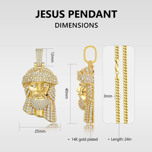 Collar con Colgante de Jesús Bañado en Oro de 14K para Hombre, Cadena de 24 Pulgadas, Joyería Religiosa Cristiana para Bautizo, Oración, Regalo de Pascua - Product Image 2
