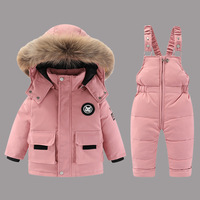 Ensemble de veste en coton pour bébé, édition coréenne, veste en coton pour garçons et filles, ensemble deux pièces avec manteau en velours et pantalon à bretelles