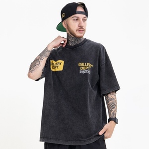 เสื้อยืดคอตตอนถักแบบวินเทจฟอกสี 100% ทรงโอเวอร์ไซส์ หนานุ่ม สไตล์สตรีทแวร์ สำหรับผู้ชาย รับผลิตแบบ OEM - Product Image 1