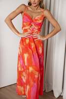 Robe longue d'été en mousseline pour femme, imprimé floral personnalisé, bretelles spaghetti à nouer, idéale pour les soirées et les vacances