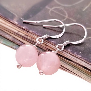 Pendientes de Bola de Cuarzo Rosa, Plata de Ley 925, Minimalistas, para Uso Diario, Joyería para Mujer - Product Image 1