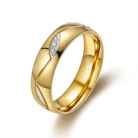 Bagues de couple bicolores en acier inoxydable avec zircon incrusté et texture incurvée, pour mariage et fiançailles