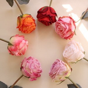 Flor Artificial de Rosa con Borde Quemado, Tacto Realista, Tallo Individual, Decoración Floral Romántica para Mesa, Lista para Enviar - Product Image 1