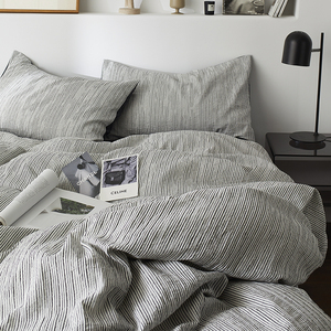 Minimalist Stripe Bedding <b>Set</b> 100% Cotton Four-Piece Breathable Soft All-Season Bedding - Product Image 4