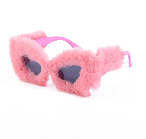 wholesale kid square yellow faux fur glasses soft with fur 2022 heart red fur glass for women