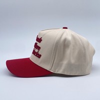 Gorra de béisbol de algodón de alta calidad 2024, estilo de Marco en A de 5 paneles, logotipo bordado personalizado de dos tonos, patrón de letras en relieve 3D