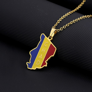 Collar con Colgante Geométrico <span class=keywords><strong>de</strong></span> <span class=keywords><strong>Mapa</strong></span> y Bandera <span class=keywords><strong>de</strong></span> <span class=keywords><strong>Chad</strong></span> en Acero Inoxidable, Joyería <span class=keywords><strong>de</strong></span> Moda Unisex, Nuevo Accesorio - Product Image 3