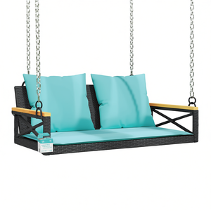 Banc balançoire de patio en polyrotin avec coussins 42,9x24,4x15,7 Meubles d'extérieur pour 2 personnes Design contemporain - Product Image 1