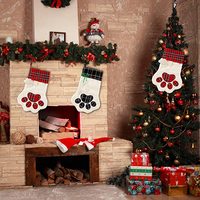 Bán Buôn Giáng Sinh Stocking Cá Nhân Hóa Pet Kẻ Sọc Dog Paw Lông Cừu Nhung Giáng Sinh Stocking