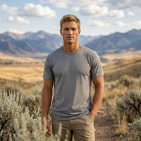T-shirt décontracté premium pour homme en laine mérinos, col rond, motif imprimé écologique, pour l'été et l'extérieur, tricoté en jersey teint en fil