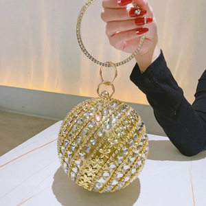 Womens Artificial Pearl Evening Bag Round Ball Shape <b>Clutch</b> Purse Party <b>Wedding</b> Handbag with Rhinestone Ring Handle - Product Image 4