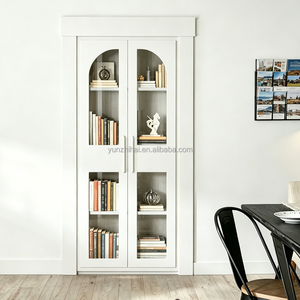 Porte dissimulée grise en bois massif <span class=keywords><strong>avec</strong></span> vitrine de présentation de livres invisible intégrée et porte en verre, modèle premium autoportant - Product Image 5
