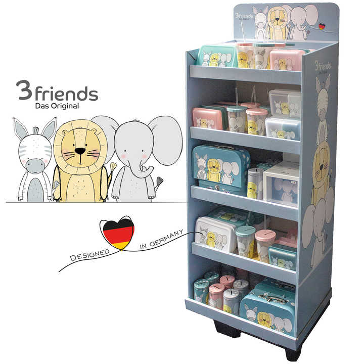 3Friends Trendy POS Display Rack for Children's Drinking Cups Piggy Banks Suitcases Lunch Boxes