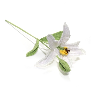 ช่อดอกไม้โครเชต์จากฝ้ายตกแต่งด้วยดอกไม้จริงทำมือ  ดอกบัวเหมือนจริง ของขวัญคริสต์มาส - Product Image 4