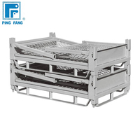 Conteneur de palette en treillis métallique galvanisé personnalisé en gros OEM ODM avec porte demi-ouvrante, base empilable pour chariot élévateur pour stockage entrepôt B2B