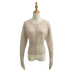 Suéter Corto de Punto para Mujer, Cuello Redondo, Cintura Alta, Cierre de Botón, Delgado y Moderno - Product Image 6