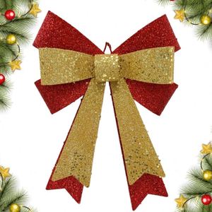 Christmas Tree Topper <b>Bow</b> <b>Red</b> Gold Burlap Glitter Hanging Ornament for DIY Xmas Wreath Gift Basket Party Holiday Decorations - Product Image 1