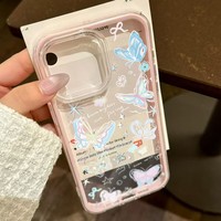 Coque de téléphone 3-en-1 papillon coloré pour iPhone 17 Air 16 13 11 15 14 12 11 Pro Max, en TPU souple et acrylique transparent